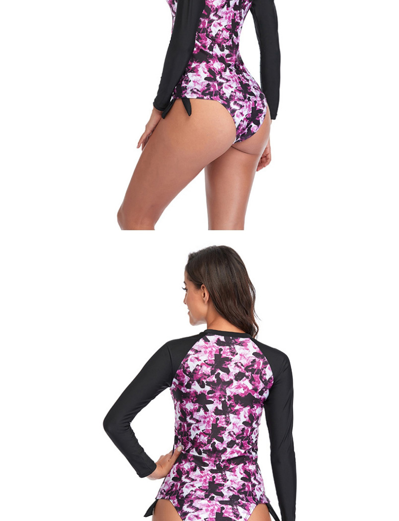 Fashion Purple Printed Long Sleeve Split Swimsuit Wetsuit,Swimwear Sets