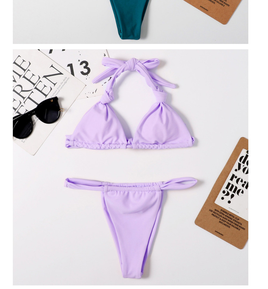 Fashion Pink Solid Color Open Back Halterneck Split Swimsuit,Bikini Sets