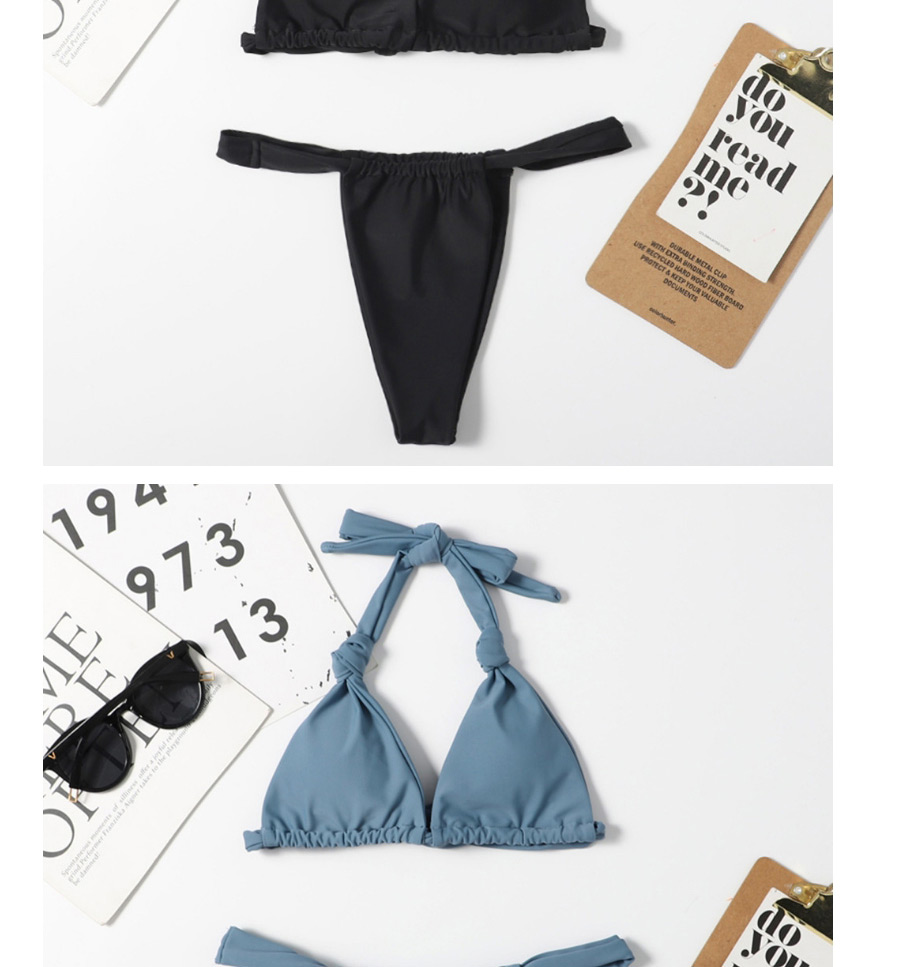 Fashion Black Solid Color Open Back Halterneck Split Swimsuit,Bikini Sets