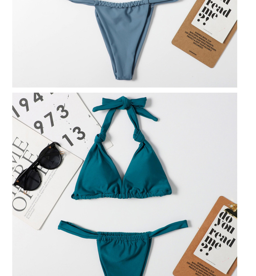 Fashion Navy Blue Solid Color Open Back Halterneck Split Swimsuit,Bikini Sets