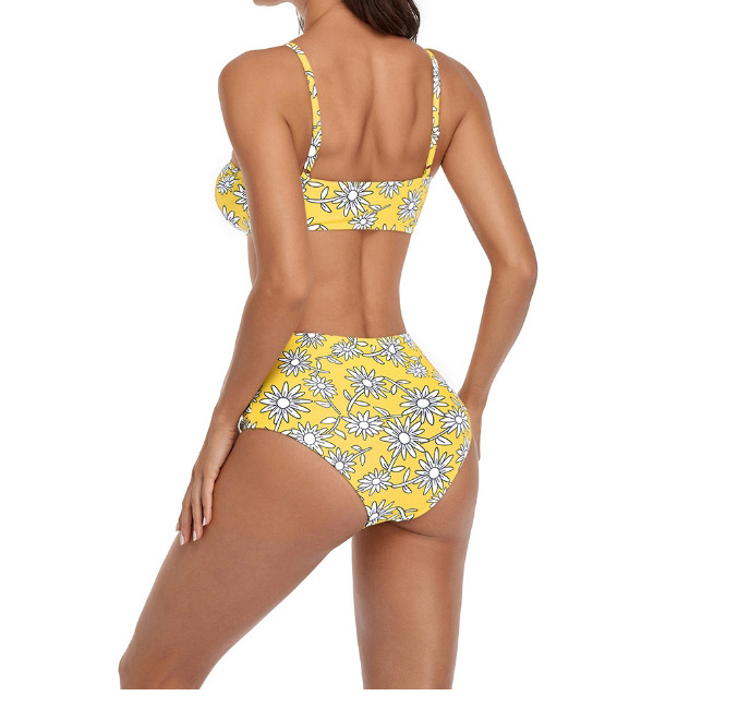 Fashion Yellow Printed Chest Strap Split Swimsuit,Bikini Sets