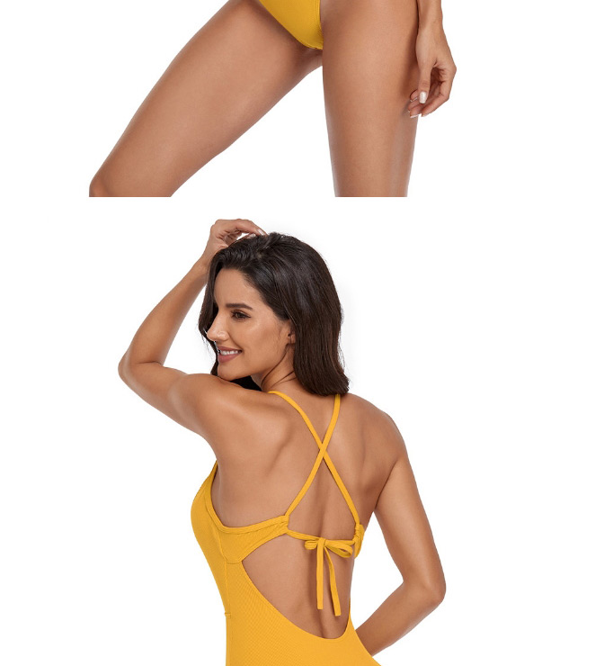 Fashion Yellow Solid Color Open Back Lace-up Swimsuit,One Pieces