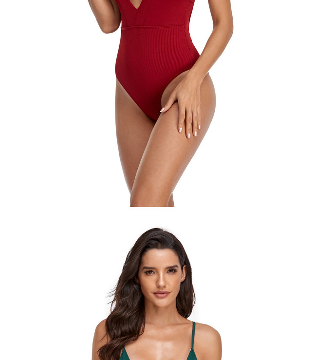 Fashion Red Wine Solid Color Open Back Lace-up Swimsuit,One Pieces