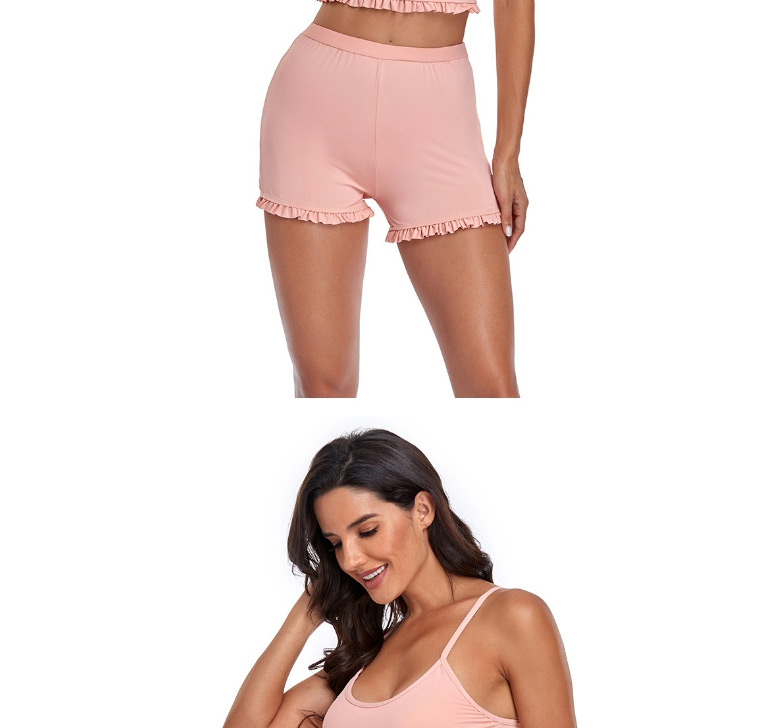 Fashion Pink Solid Color Boxer Three-piece Swimsuit With Fungus Edge,Bikini Sets