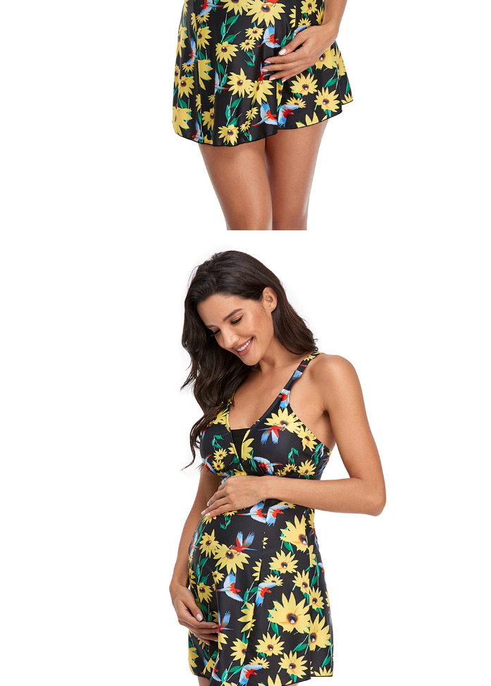 Fashion Flower Yellow Polka Dot Print Maternity Skirt Split Swimsuit,Bikini Sets