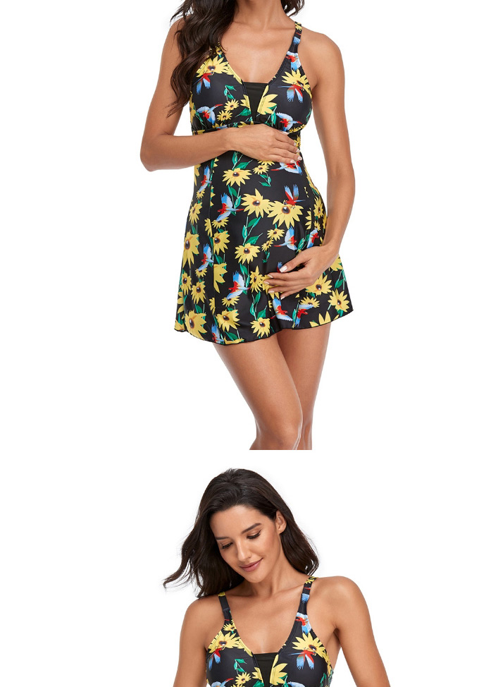 Fashion Flowers Pink Polka Dot Print Maternity Skirt Split Swimsuit,Bikini Sets