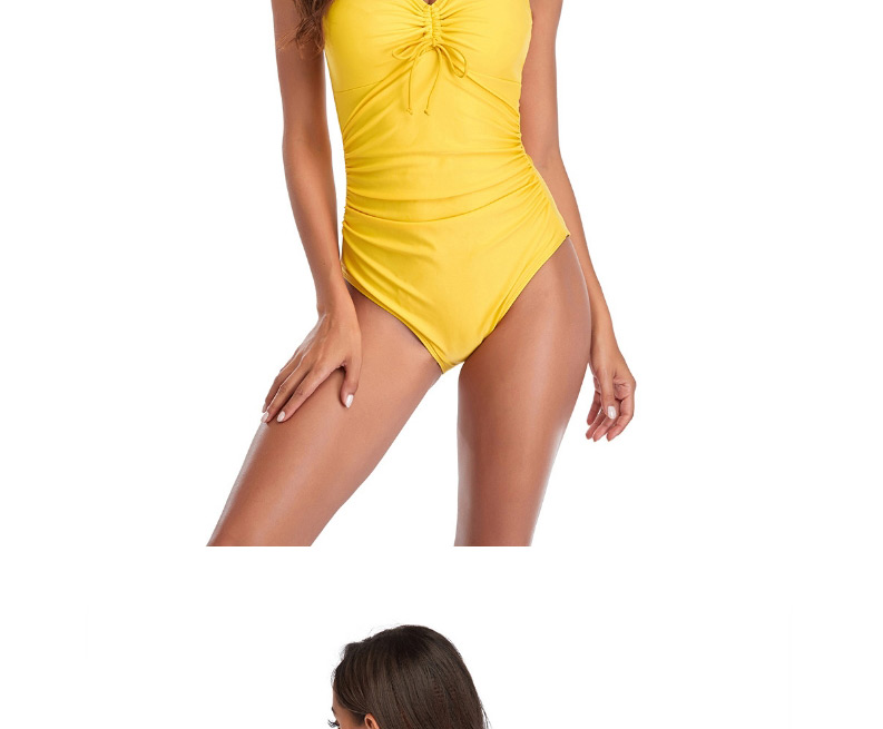 Fashion Vermicelli Solid Color Open Back Pleated One-piece Swimsuit,One Pieces