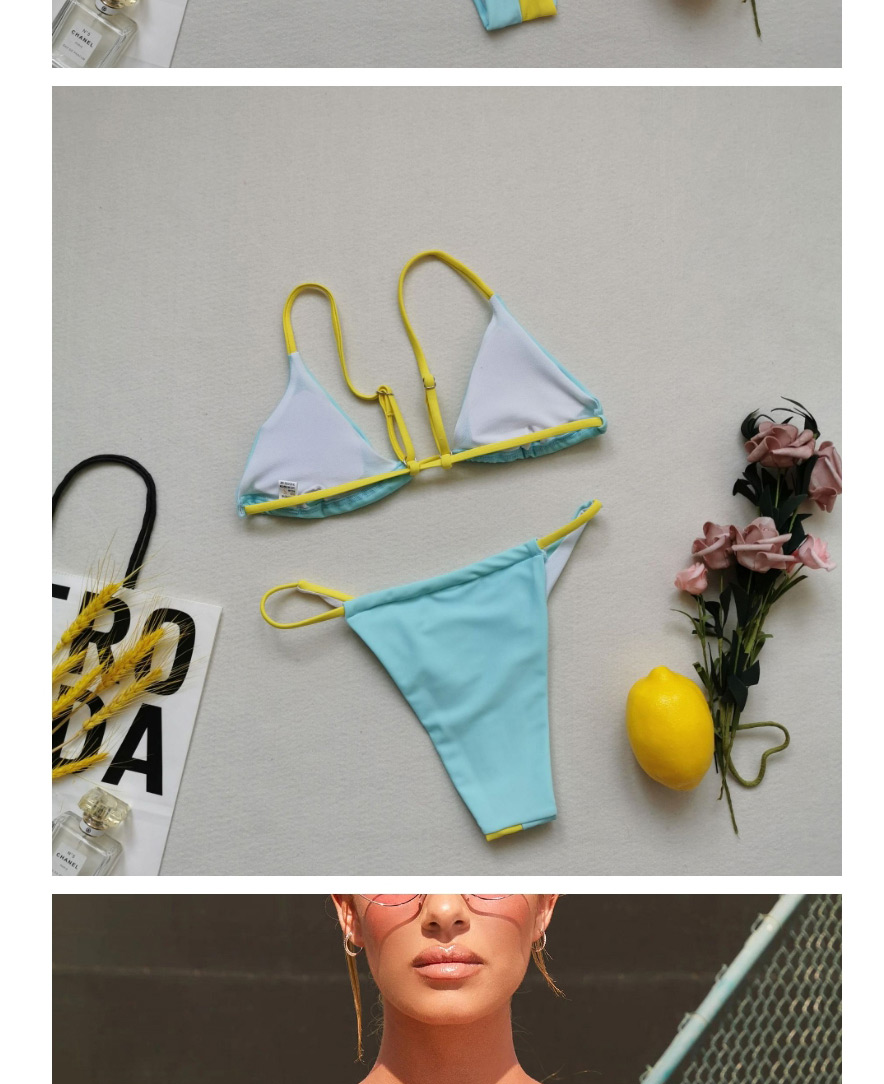 Fashion Blue+yellow Triangle Stitching Open Back Split Swimsuit,Bikini Sets