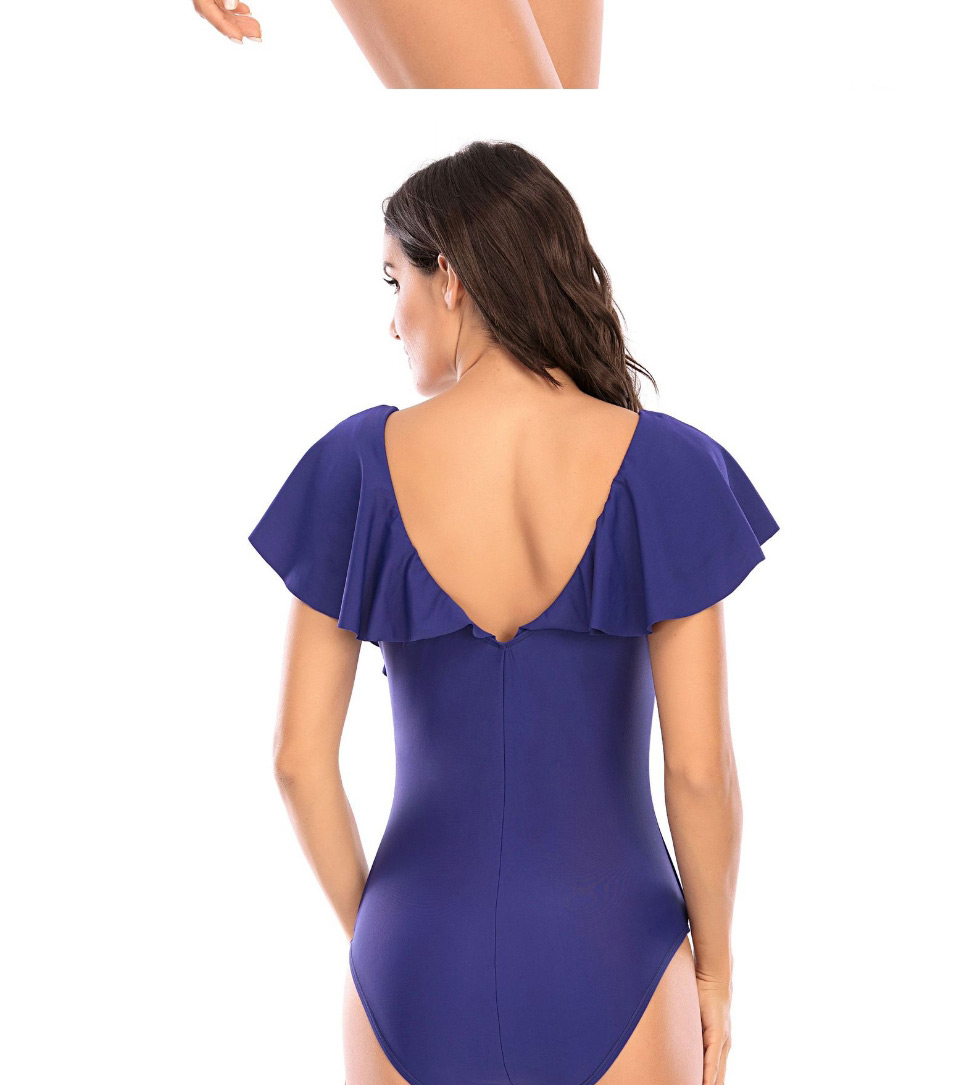 Fashion Royal Blue Solid Color Flashing Cutout Swimsuit,One Pieces