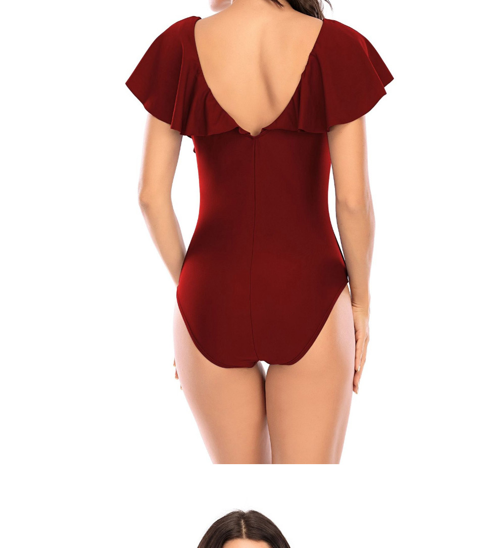 Fashion Red Wine Solid Color Flashing Cutout Swimsuit,One Pieces