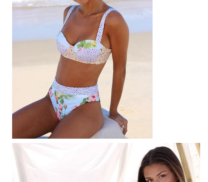 Fashion Color Printed Polka Dot Contrast Split Swimsuit,Bikini Sets