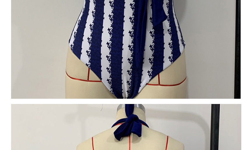 Fashion Stripe Striped Halterneck Lace Halter One-piece Swimsuit,One Pieces