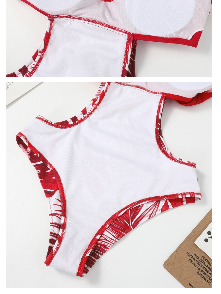 Fashion White Leaf Print Cross Cutout One-piece Swimsuit,One Pieces