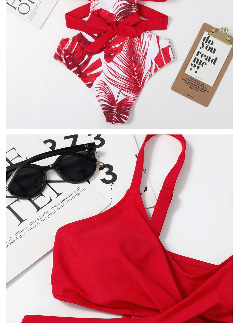 Fashion Black Leaf Print Cross Cutout One-piece Swimsuit,One Pieces