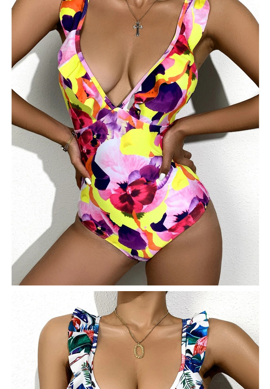 Fashion Royal Blue Flamingo One-piece Swimsuit With Printed Fungus,One Pieces