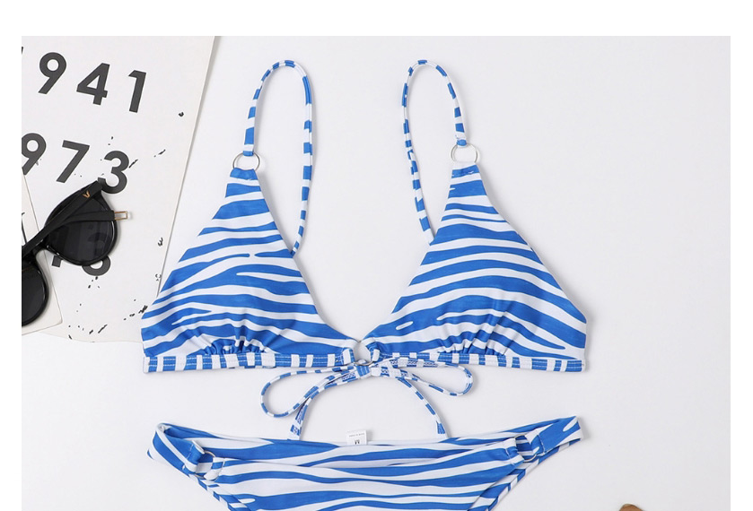 Fashion Blue Striped Open Back Tether Split Swimsuit,Bikini Sets