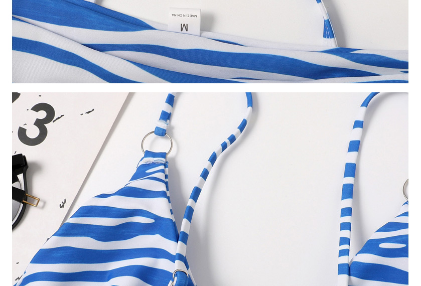 Fashion Blue Striped Open Back Tether Split Swimsuit,Bikini Sets