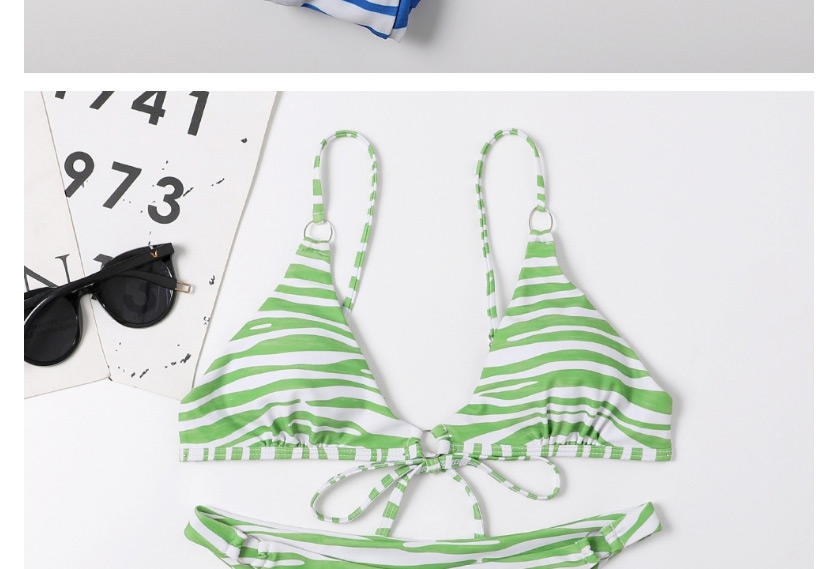 Fashion Green Striped Open Back Tether Split Swimsuit,Bikini Sets