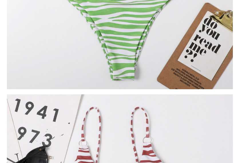 Fashion Green Striped Open Back Tether Split Swimsuit,Bikini Sets