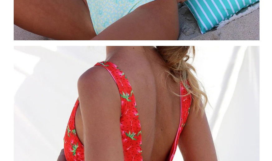 Fashion Blue Printed Open Back Knotted One-piece Swimsuit,One Pieces