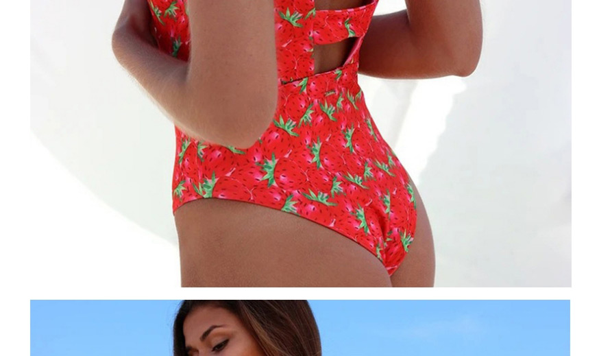 Fashion Red Printed Open Back Knotted One-piece Swimsuit,One Pieces
