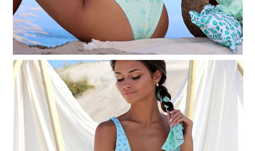 Fashion Blue Printed Open Back Knotted One-piece Swimsuit,One Pieces