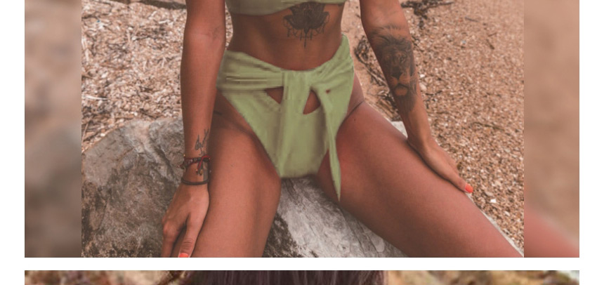 Fashion Green Solid Color Halterneck Lace Hollow Split Swimsuit,Bikini Sets