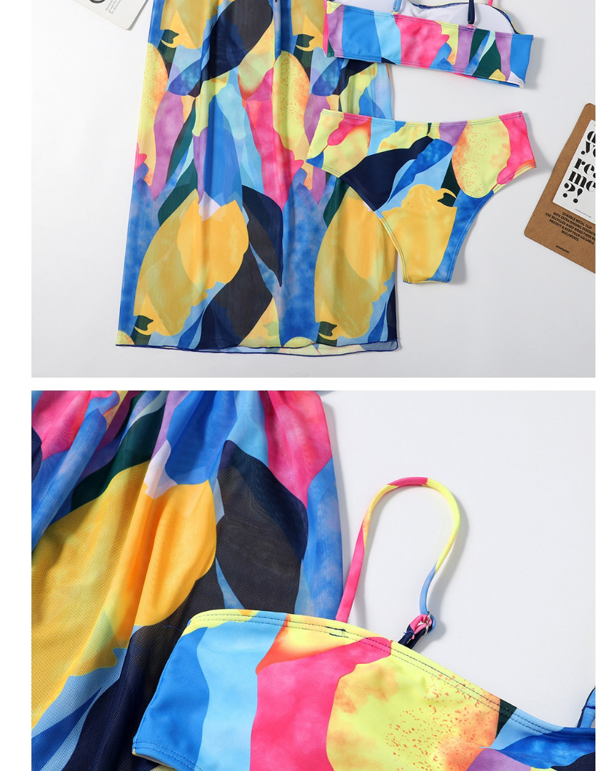 Fashion Royal Blue Printed Knotted Split Swimsuit Three-piece Veil,Bikini Sets