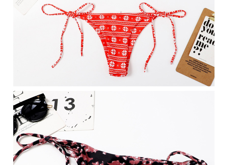 Fashion Red Leopard Print Halterneck Lace Split Swimsuit,Bikini Sets