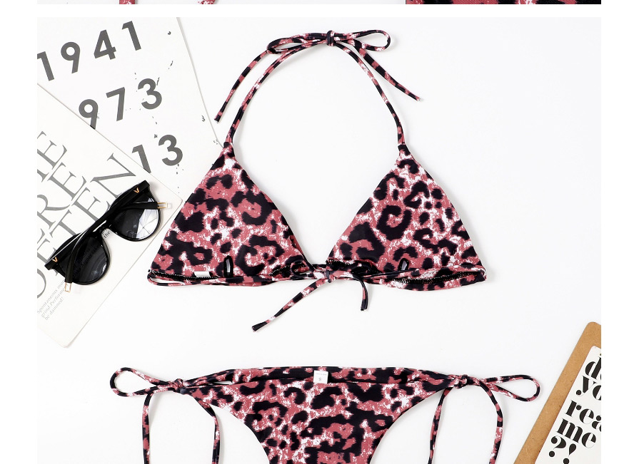 Fashion Leopard Rose Leopard Print Halterneck Lace Split Swimsuit,Bikini Sets