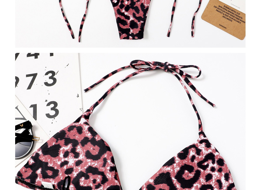 Fashion Red Leopard Print Halterneck Lace Split Swimsuit,Bikini Sets