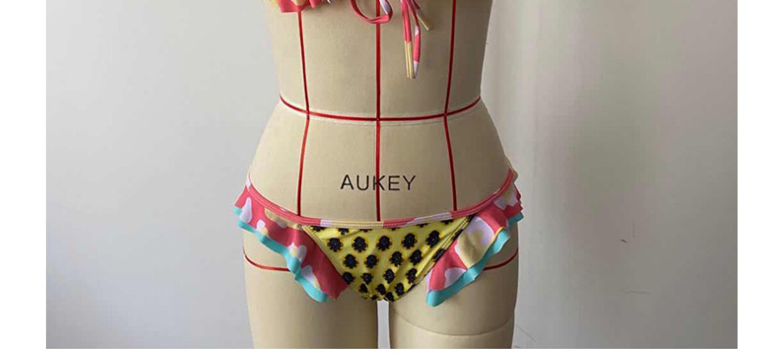Fashion Orange Fungus Print Lace-up Split Swimsuit,Bikini Sets