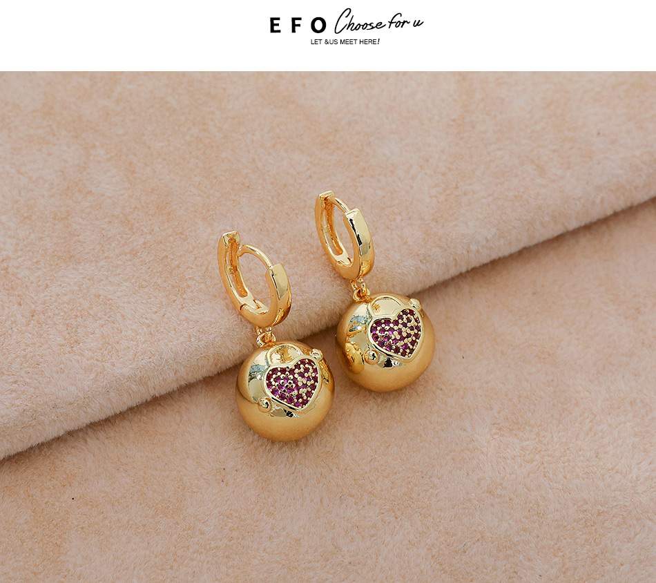 Fashion Red Copper Inlaid Zircon Heart Earrings,Earrings