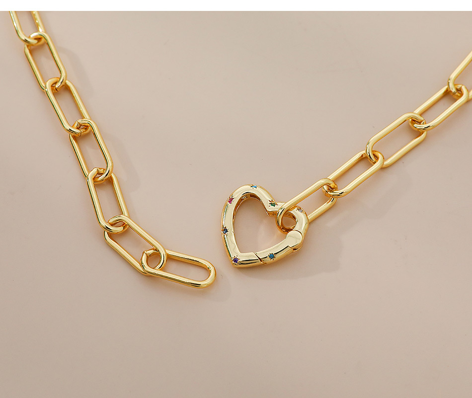 Fashion Gold Color Copper Inlaid Zircon Heart Thick Chain Necklace,Necklaces