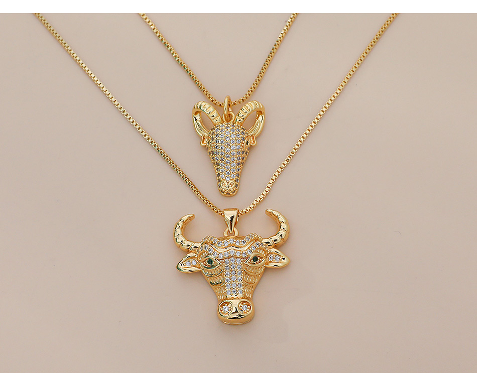 Fashion Gold Color Copper Inlaid Zircon Sheep Head Necklace,Necklaces