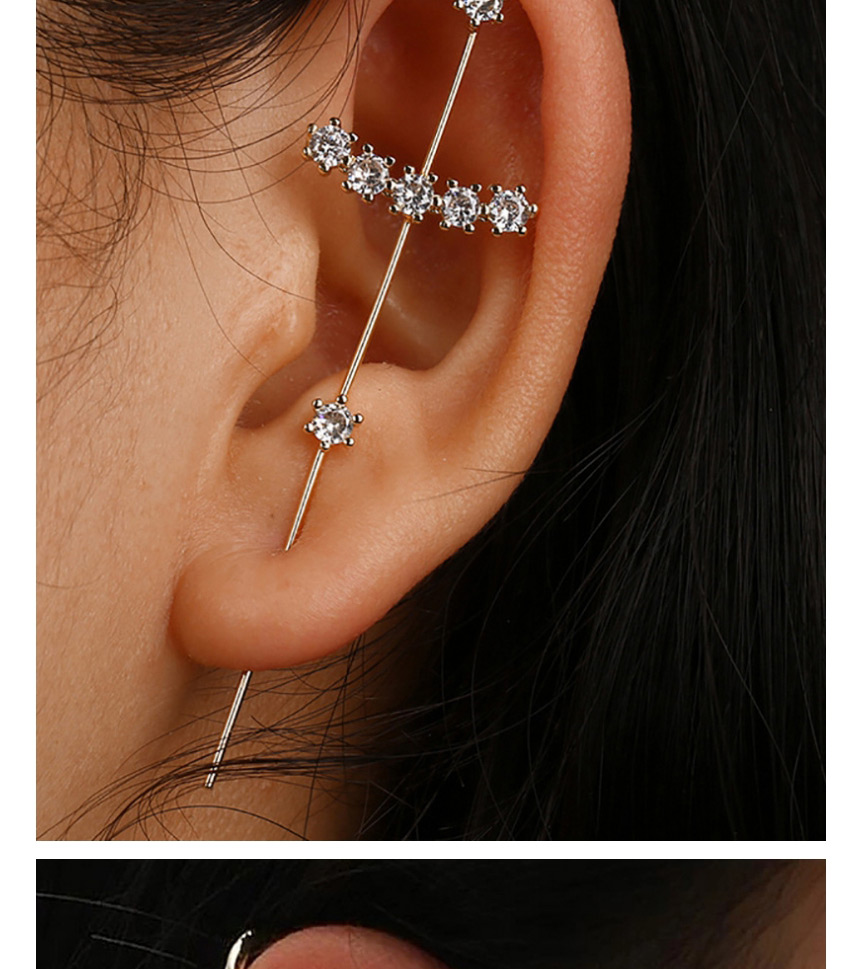 Fashion Seven Diamonds In Gold Color Diamond-studded Lightning Leaf Geometric Piercing Ear Slash Earrings,Stud Earrings