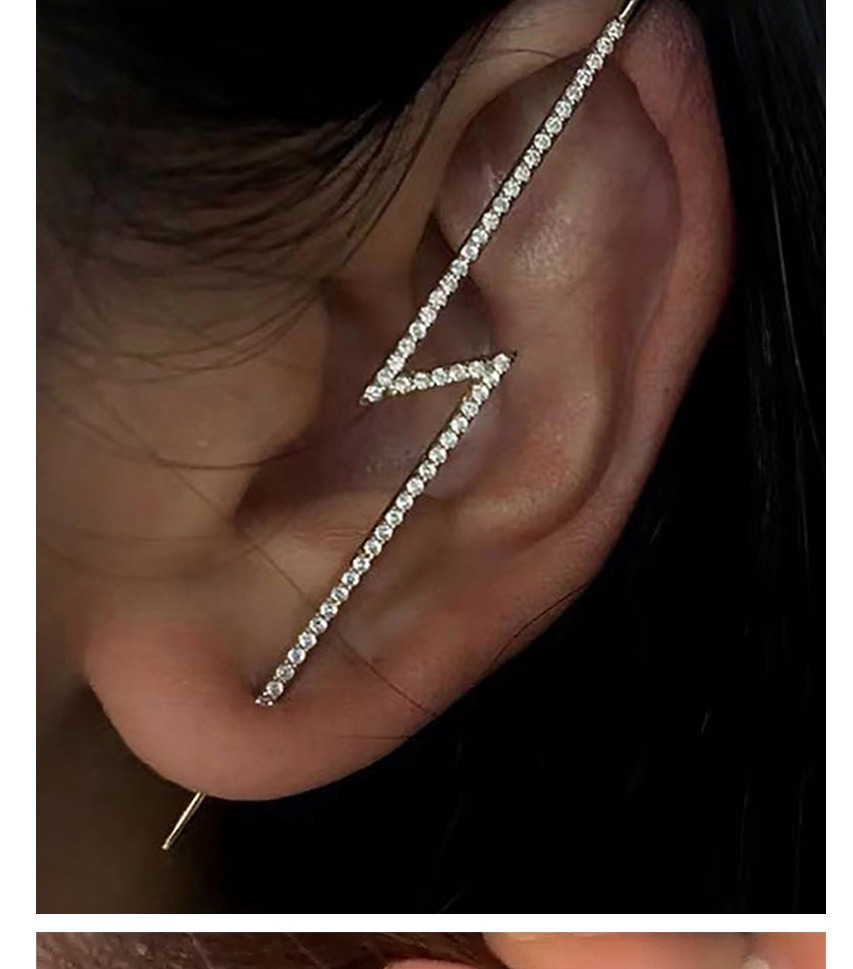 Fashion Lightning Gun Black Diamond-studded Lightning Leaf Geometric Piercing Ear Slash Earrings,Stud Earrings