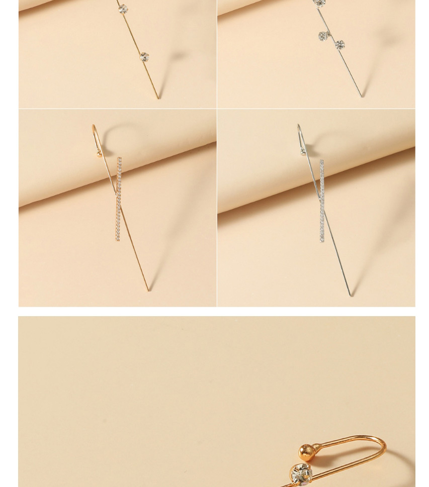 Fashion Seven Diamonds In Gold Color Diamond-studded Lightning Leaf Geometric Piercing Ear Slash Earrings,Stud Earrings