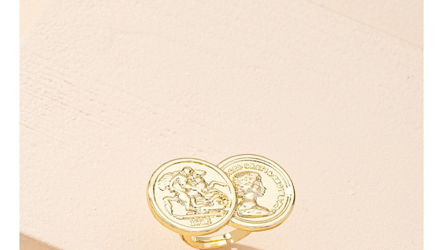 Fashion Golden Color Double Coin Embossed Portrait Open Ring,Fashion Rings