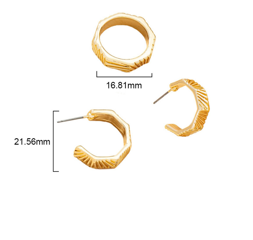 Fashion Round Suit Geometric Polygon C-shaped Earrings Ring Set,Rings Set