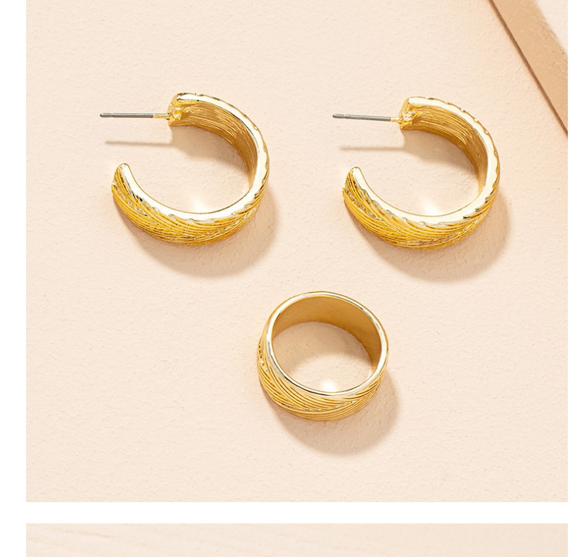 Fashion Polygonal Suit Geometric Polygon C-shaped Earrings Ring Set,Rings Set