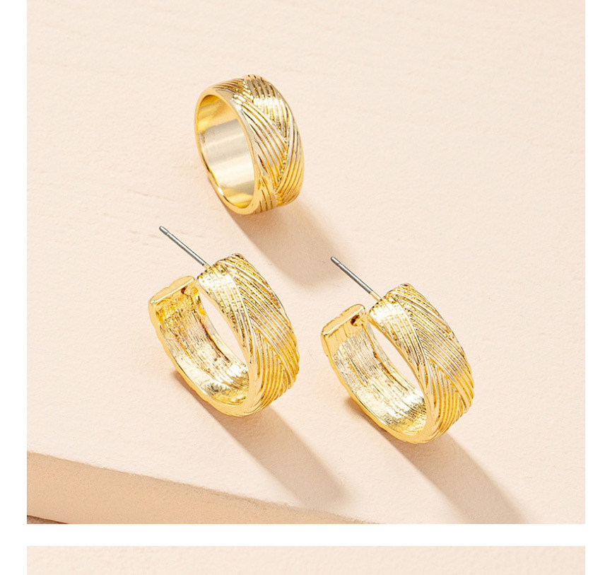 Fashion Polygonal Suit Geometric Polygon C-shaped Earrings Ring Set,Rings Set