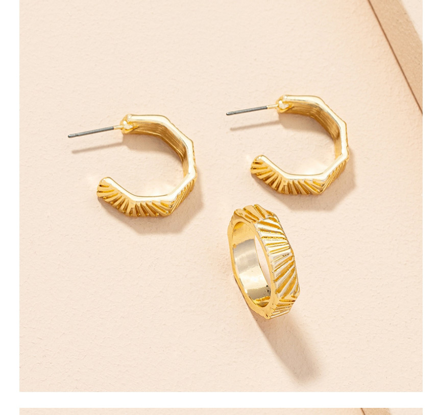 Fashion Round Suit Geometric Polygon C-shaped Earrings Ring Set,Rings Set