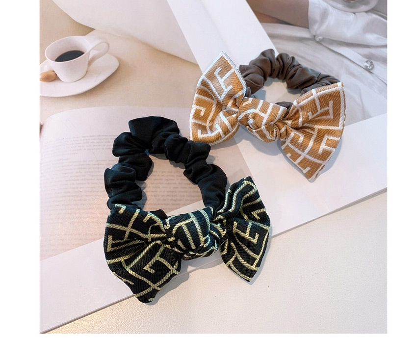 Fashion Coffee Color Printed Abstract Musical Note Small Bow Fold Hair Rope,Hair Ring