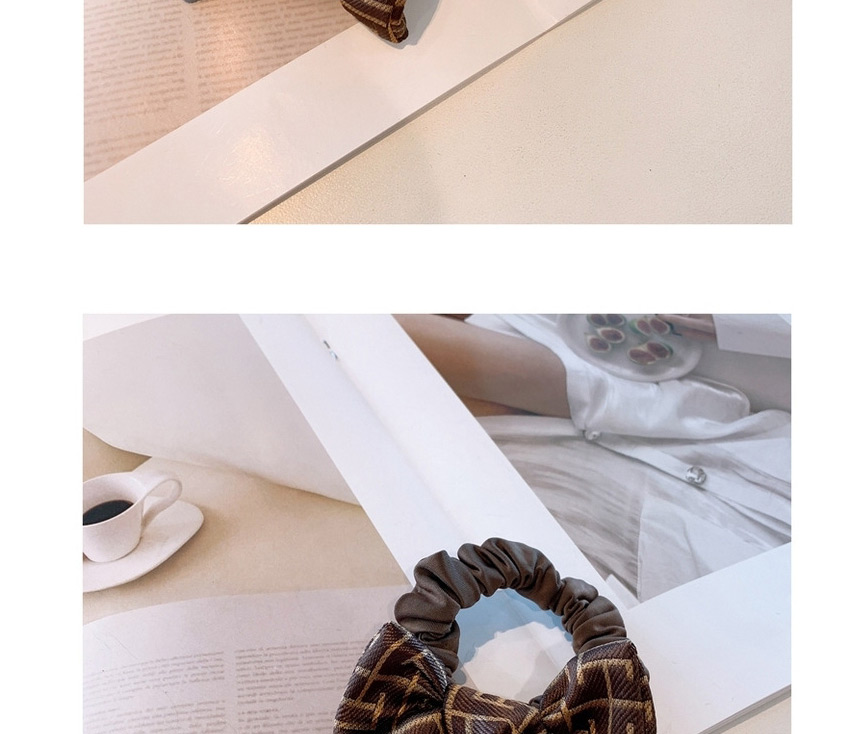 Fashion Coffee Color Printed Abstract Musical Note Small Bow Fold Hair Rope,Hair Ring