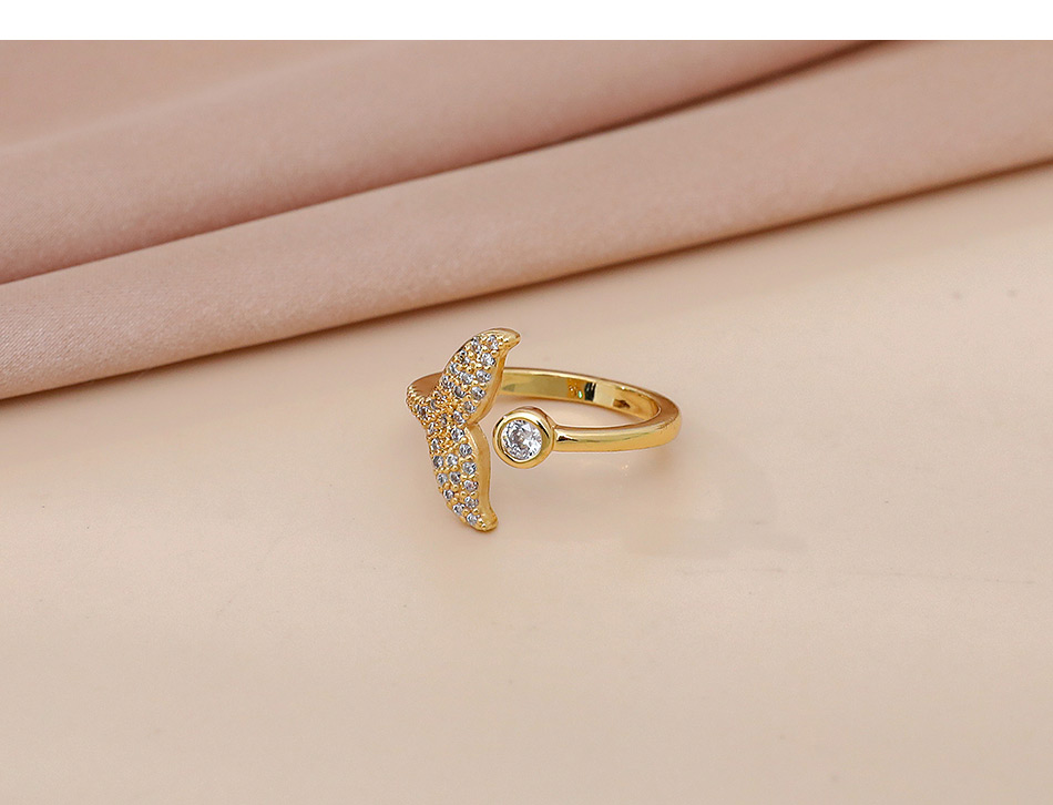 Fashion Gold Color Copper Inlaid Zircon Fishtail Ring,Rings