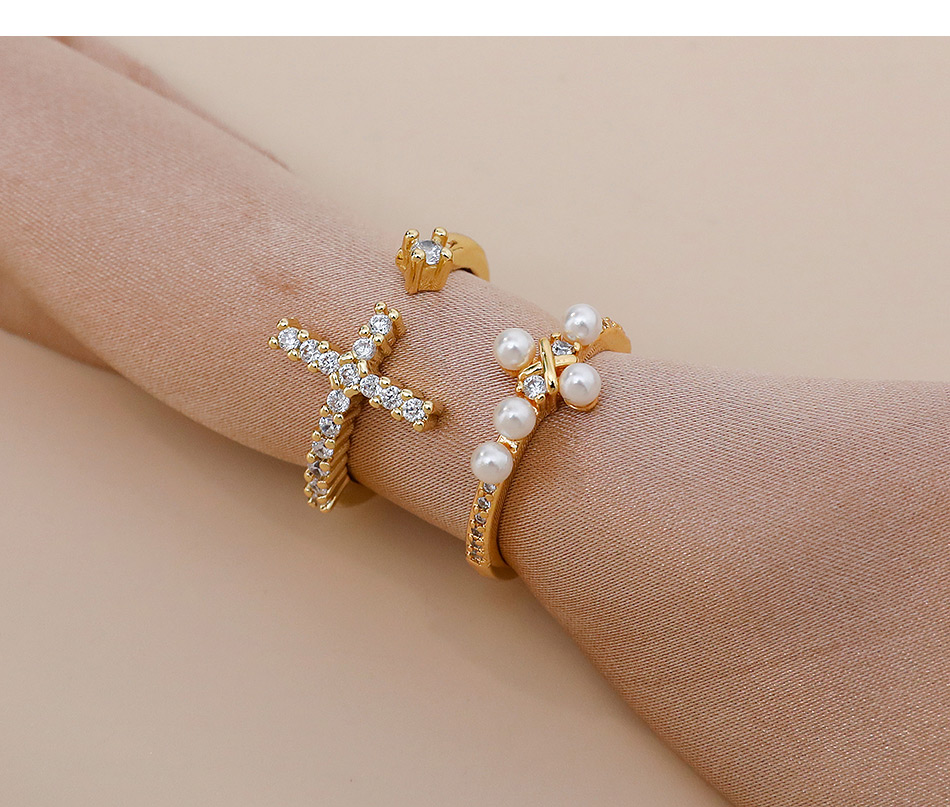 Fashion Gold Color Copper Inlaid Zircon Cross Ring,Rings
