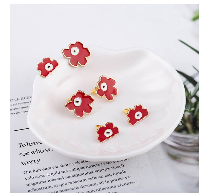 Fashion Red Small Drop Oil Flower Alloy Earrings,Stud Earrings