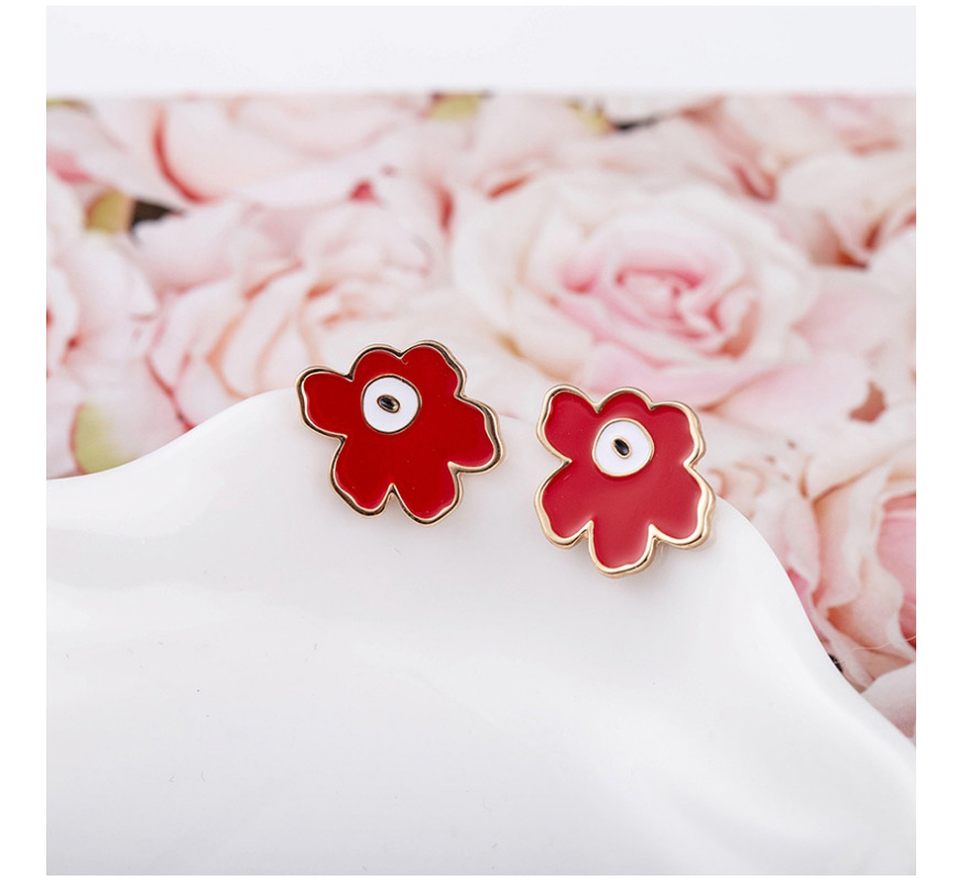 Fashion Red Small Drop Oil Flower Alloy Earrings,Stud Earrings