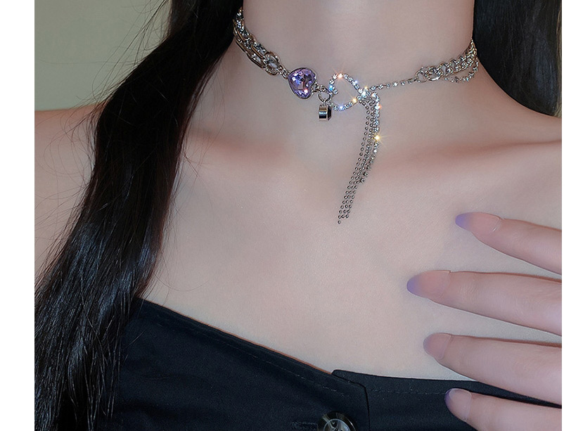 Fashion Silver Needle Titanium Steel Pearl Heart Tassel Necklace,Chains